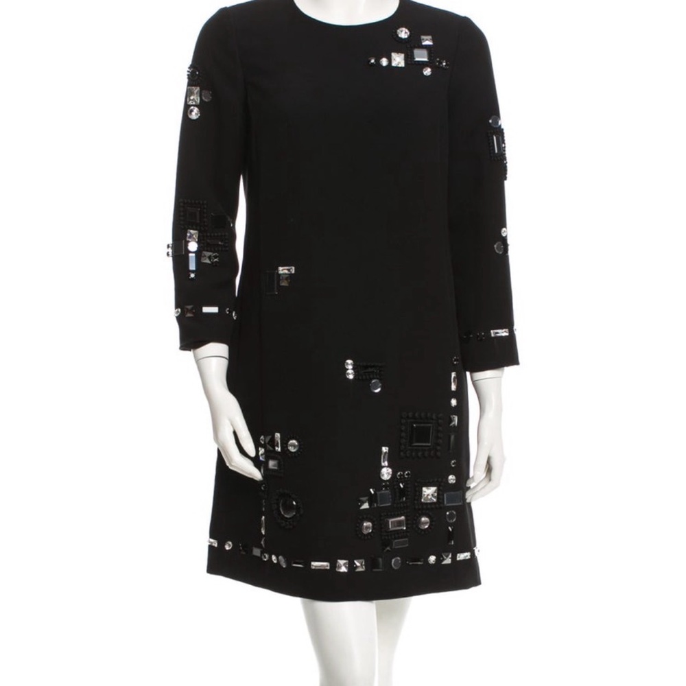 Marc Jacobs Black Embellished Long-Sleeve Shift Dress knee length